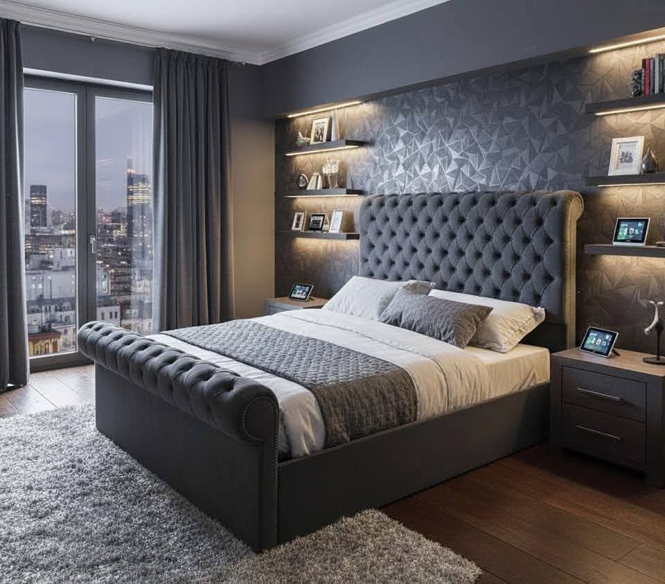 Luxury Sleigh Bed with Mattress & Ottoman Storage